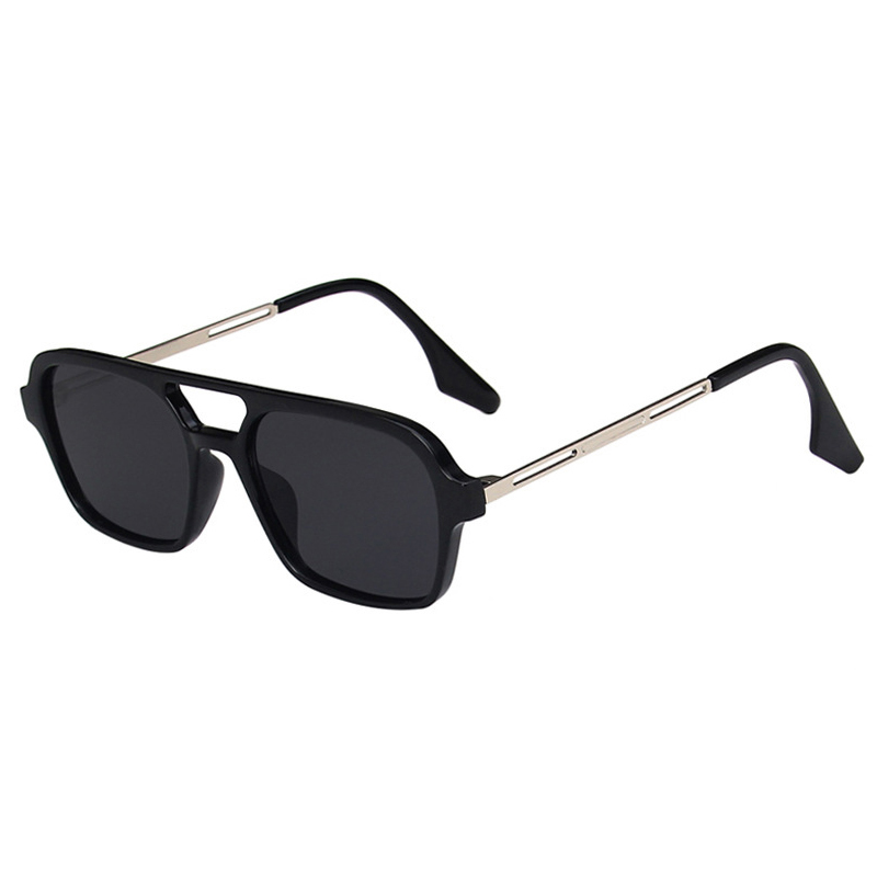 Vintage Double Bridge Cutout Square Sunglasses - Image 8