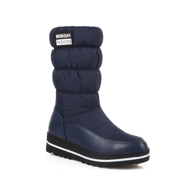 Mid heel Letter Elastic Sleeve Snow Cotton Boots Blue - Shop at LoveMi