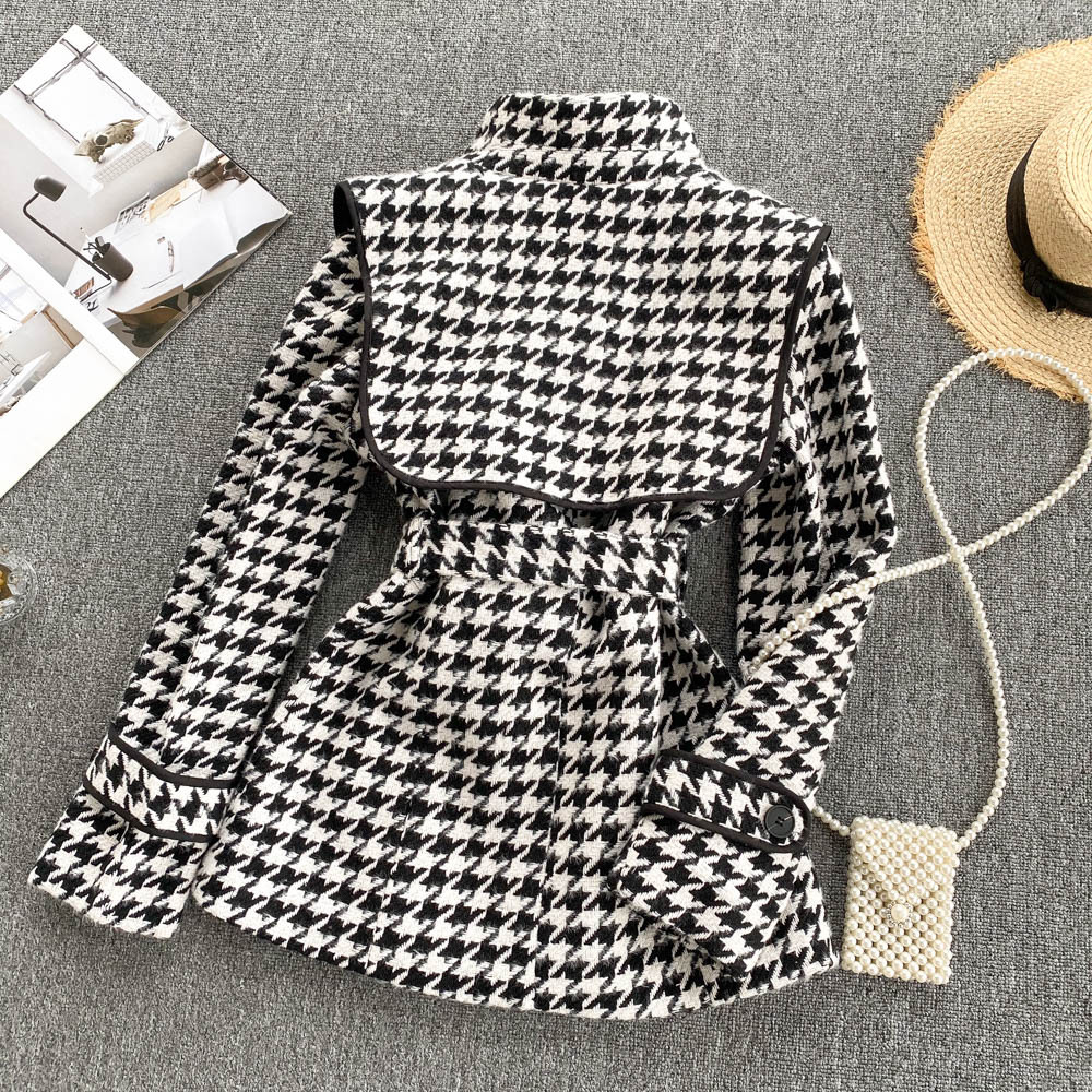 Ladies Temperament Houndstooth Fashion Tweed Jacket