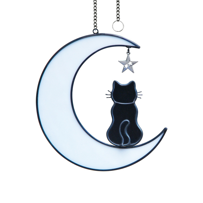 Title 9, Colorful Glass Pet Cat Dog Moon Window Ornaments