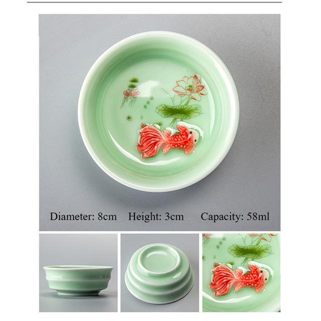 Title 8, Teacup Porcelain Celadon Fish Teacup Set Teapot