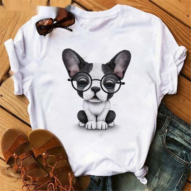 Title 9, Fashionable Bulldog Cartoon Print Ladies T-shirt