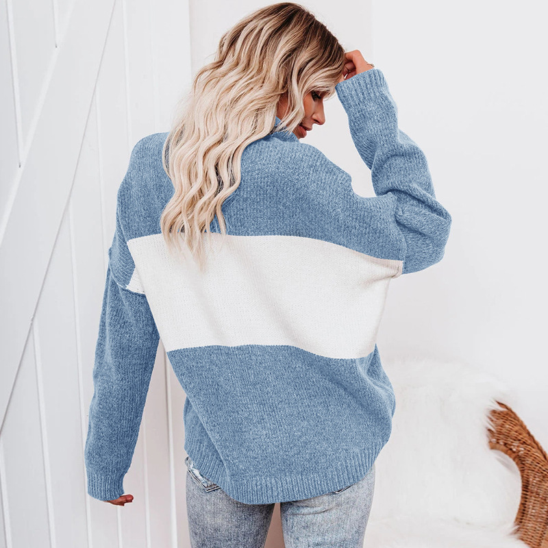 Title 6, Striped Loose Turtleneck Knitted Sweater Women...