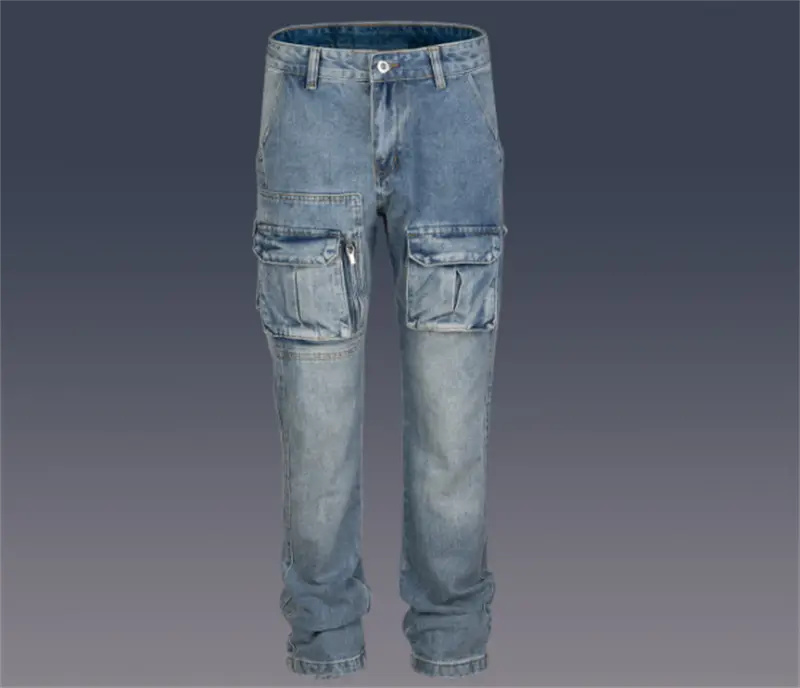 Washed And Polished White Straight Street Men's Jeans