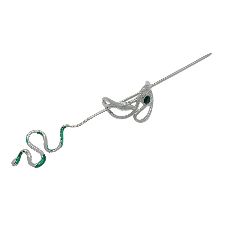 Snake Shaped Green Gem Antique Metal Hairpin