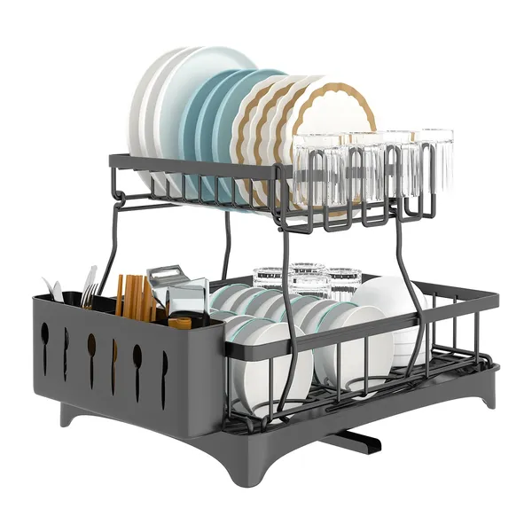 Dish Drying Rack With Drainboard Detachable 2-Tier Dish Rack Drainer - Image 2
