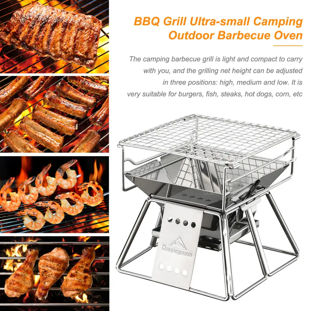 Portable Stainless Steel BBQ Grill Non-stick Surface Folding Barbecue