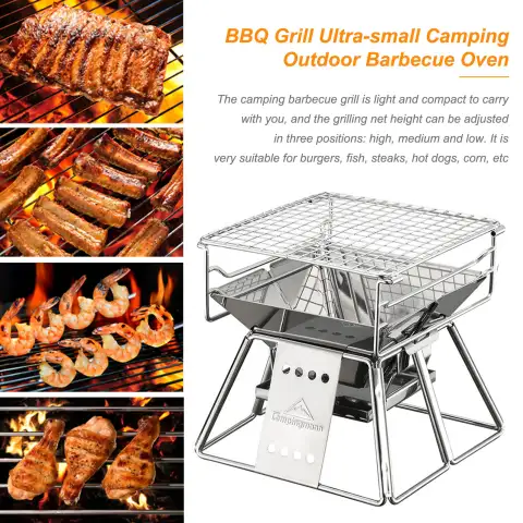Portable Stainless Steel BBQ Grill Non-stick Surface Folding Barbecue