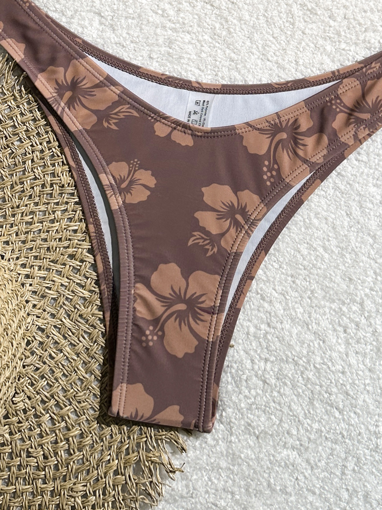 Women’s Brown Hibiscus Floral Triangle Bikini Set, Tie-Side Halter Top & Cheeky Bottom, 2 Piece Tropical Swimsuit