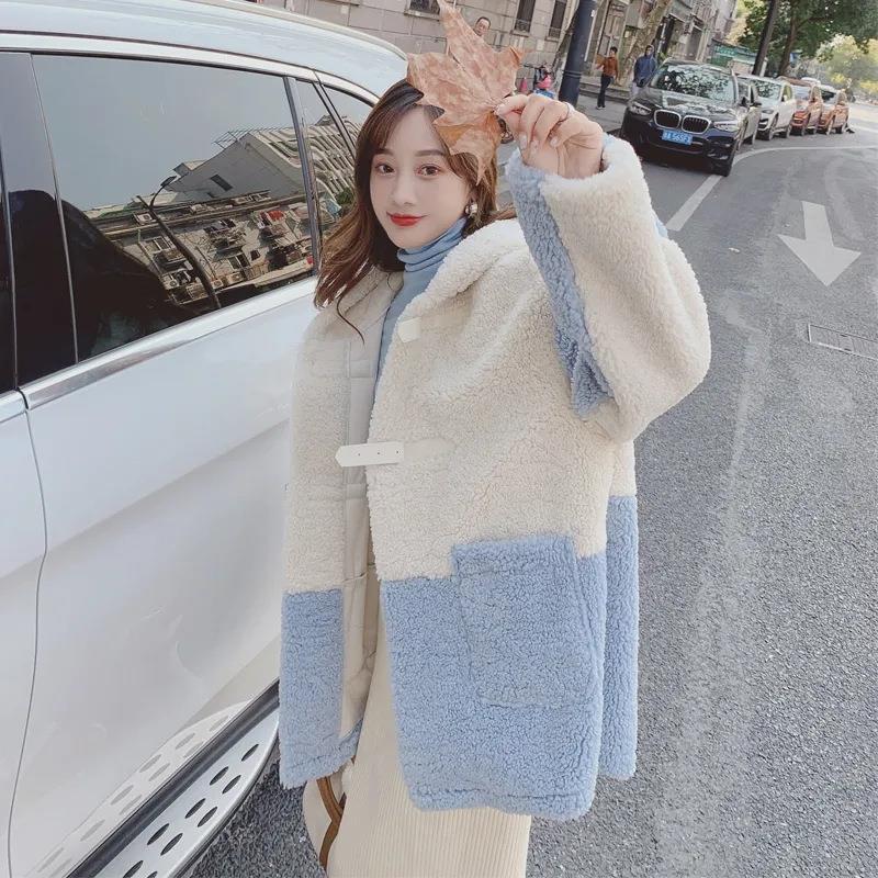 Fashion Color Matching Hooded Lamb Hair Girl