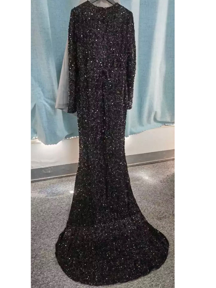Grey Long Sleeve Sequin Evening Dress Black - Shop at LoveMi