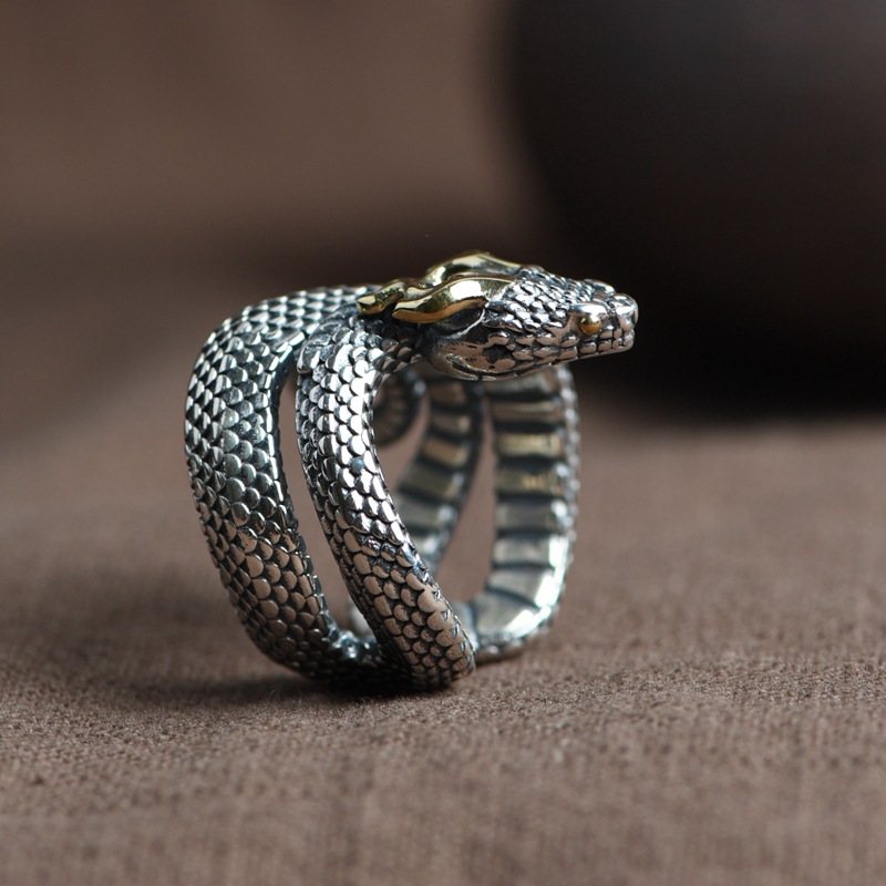 Title 3, Personalized Creative Retro Silver Snake Ring. ...