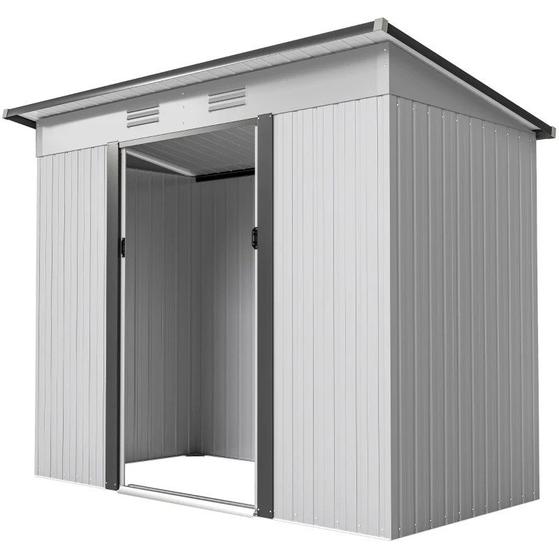 Metal Garden Shed, Backyard Tool Storage Shed With Dual Locking Doors, 2 Air Vents And Steel Frame, White