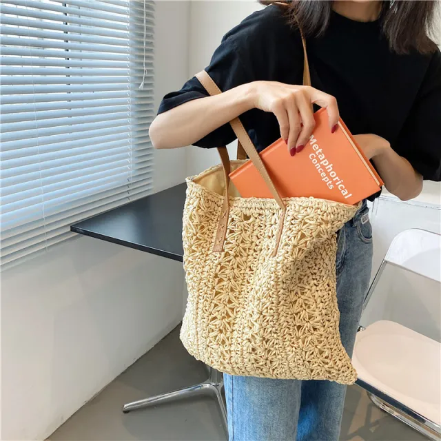 Forest Woven Large Capacity Tote Bag Beige - Shop at LoveMi