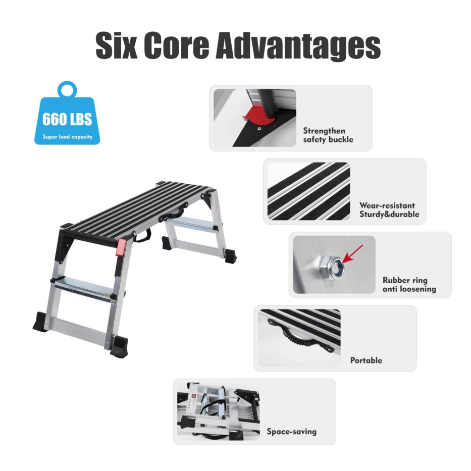 Folding Work Platform, Aluminum Drywall Stool Ladder, 660 Lbs Load Capacity... 2