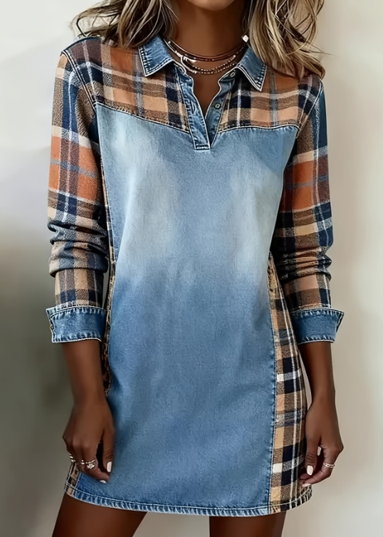 Retro-style Collared Women's Long-sleeved Midi Shirt Dress