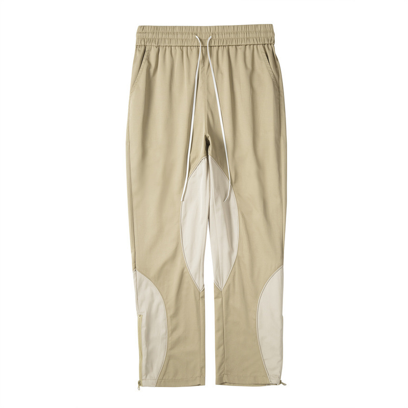 Stylish Two Tone Patchwork Nylon Zip Straight Casual Pants
