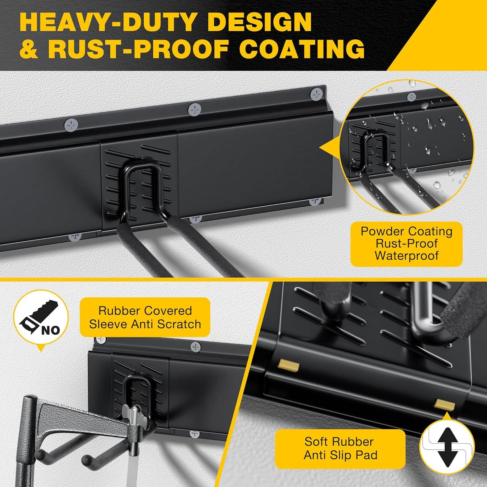 3x Garage Garden Tool Holder Storage Rack Shed Wall Mounted Organiser Long Hooks — image 6