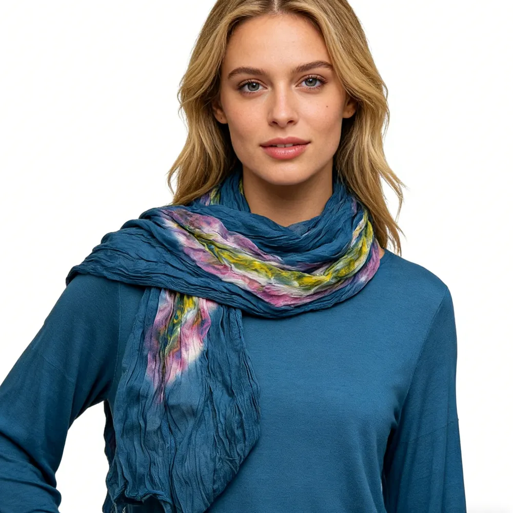 Turquoise Tie-Dye Cotton Scarf - Bohemian Crinkle