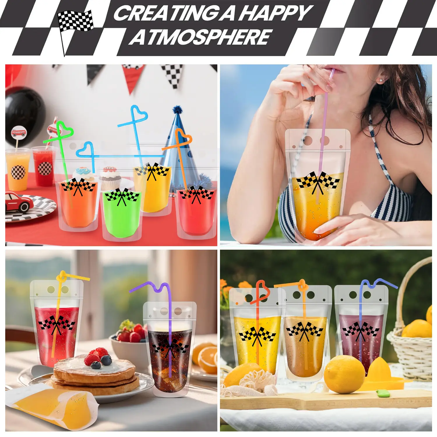 40Pcs Clear Drink Pouches With Straw