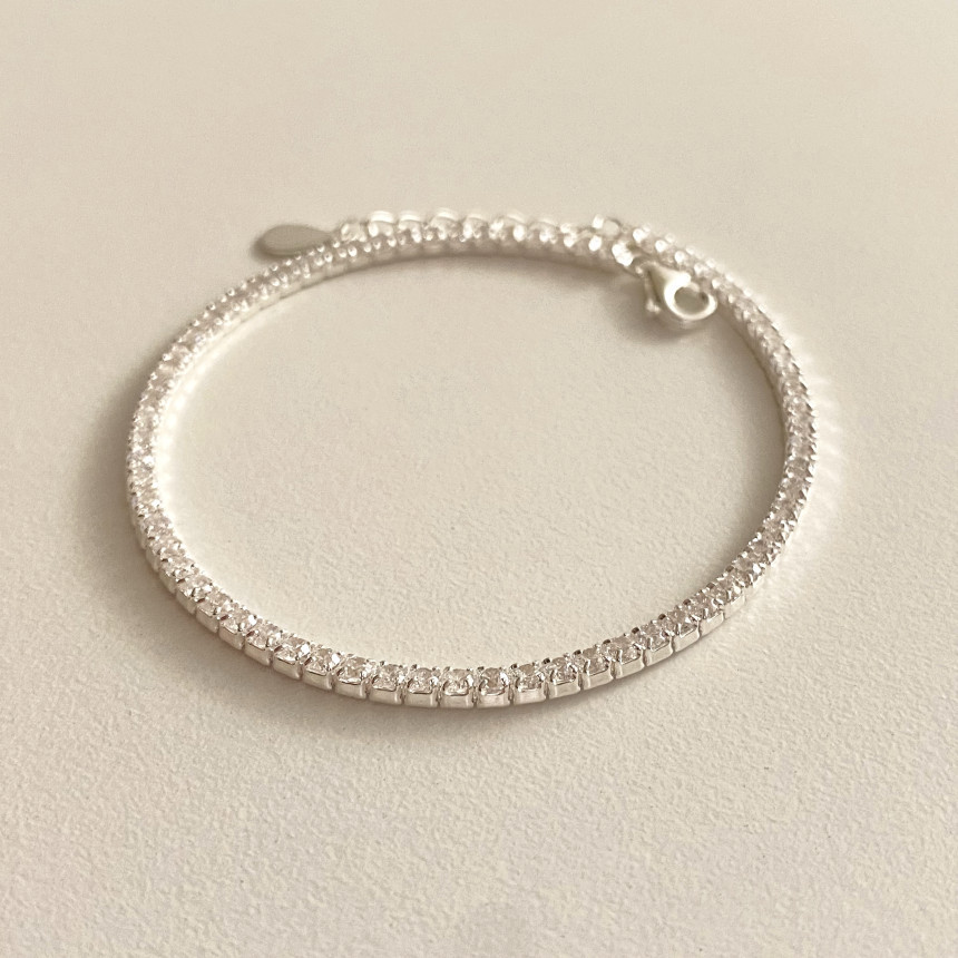 Simple 925 Sterling Silver Diamond Inlaid Zircon Bracelet