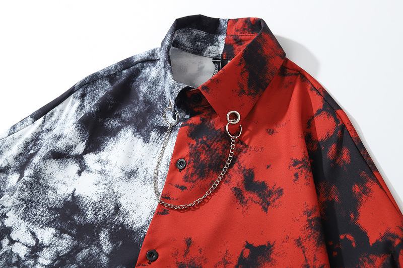 Design Necklace Tie-dye Stitching Long-sleeved Shirt Loose