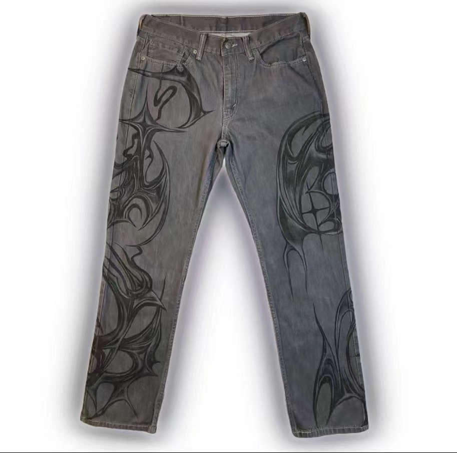 Black Jeans That Don't Fade American Street Graffiti Style For Men And Women Black Grey - Shop at LoveMi