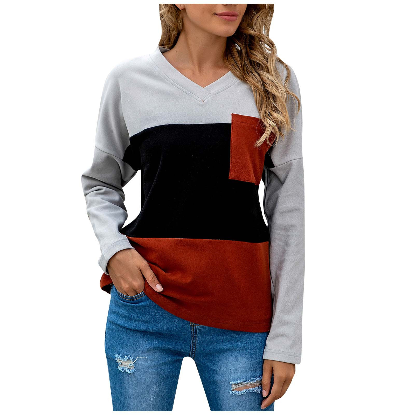 Title 4, V-neck long sleeve stitching three-color plus v...