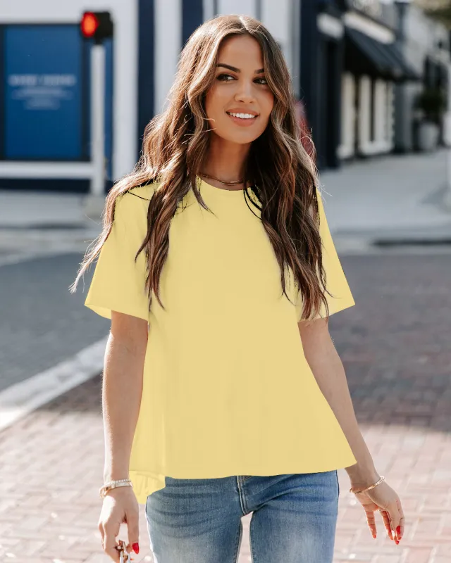 New Round Neck Ruffled Commuter Temperament Top Yellow - Shop at LoveMi