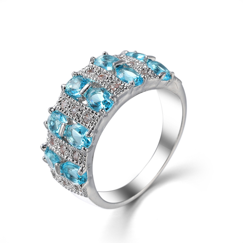 Explosive Style Jewelry Popular Romantic Color Zircon Ring In Europe And America