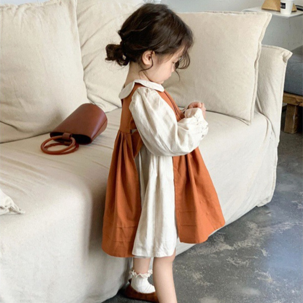 Girls' Re-suit Dress With Cotton And Linen Embroidery