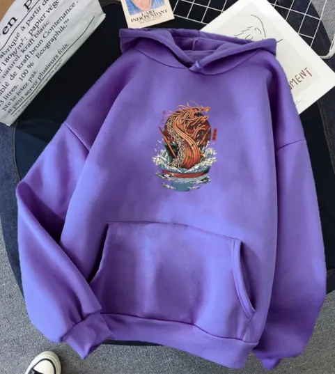 Hedging Creative Personality Printing Pattern Hooded Sweater Purple - Shop at LoveMi