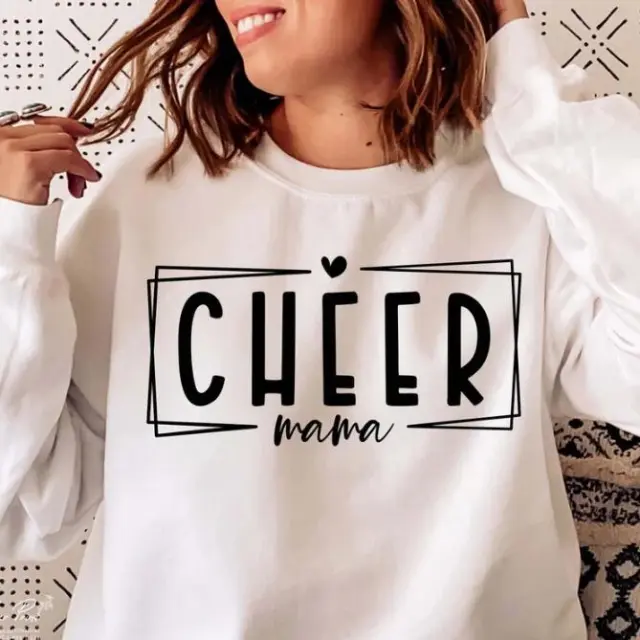 New Printed Sweater Classic Cheerleading Mom Loose Casual Loose Round Neck Top White - Shop at LoveMi