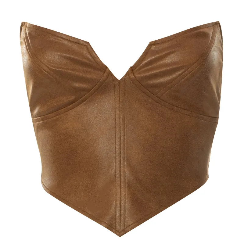 Solid Color One Shoulder Sleeveless Zipper Cardigan Casual Women's Tank Top - Brown