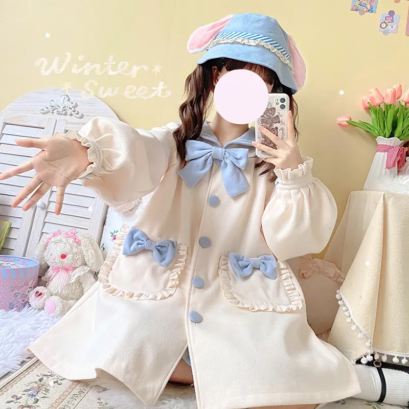 Woolen Navy Collar Soft Girl Coat Trench Coat Autumn And Winter