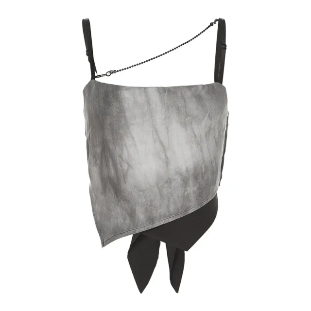 Fairy Smoky Gray Tie dye Stitching Irregular Small Sling Women All match Haze Gray Vest Gray - Shop at LoveMi