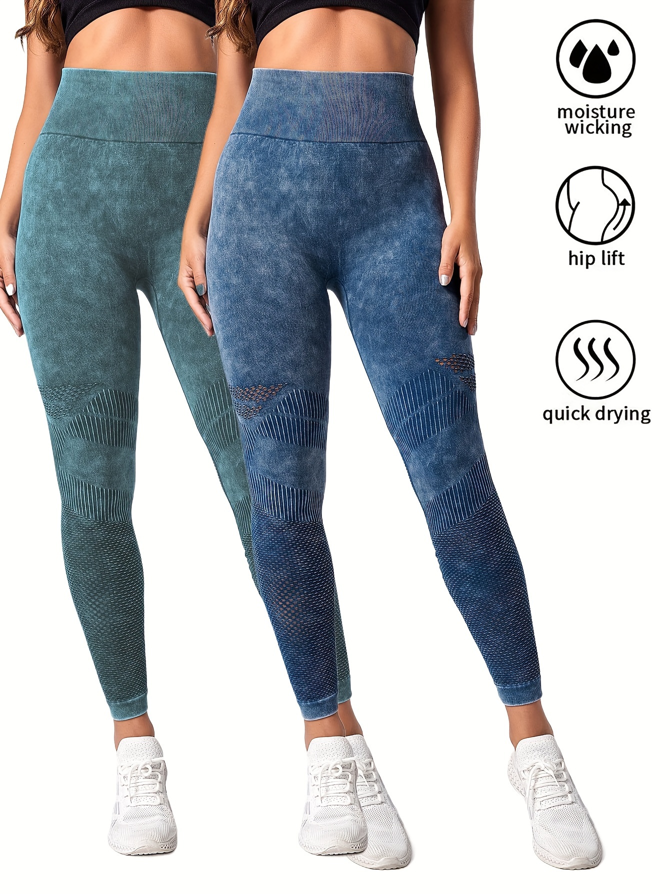 2 Pack Women's Seamless Washed Wide Waistband Sports Leggings, Women's High Waist Yoga Leggings, Textured Tummy Control Ruched Booty Tights Push Up Yoga Pants 2Pack4 S - Shop at LoveMi