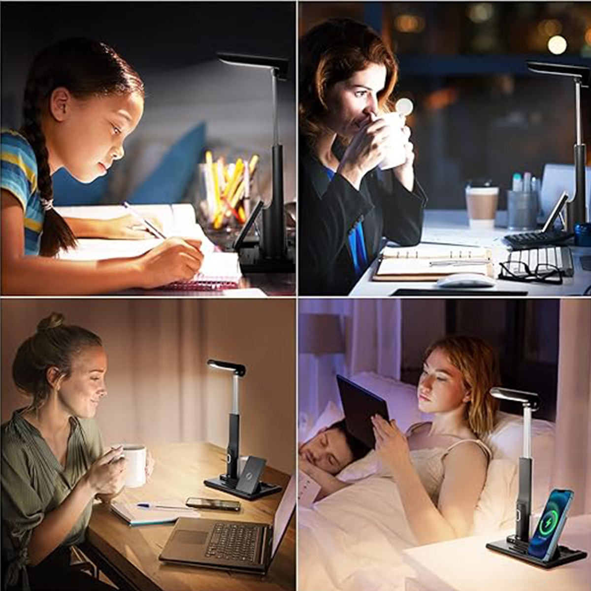 3 In 1 Multifunctional Led Desk Light With 15W Fast Wireless Charger USB Charging Port Desk Lamp For Home Office Android Dormitory Study Reading Lamp Adapter Not Included