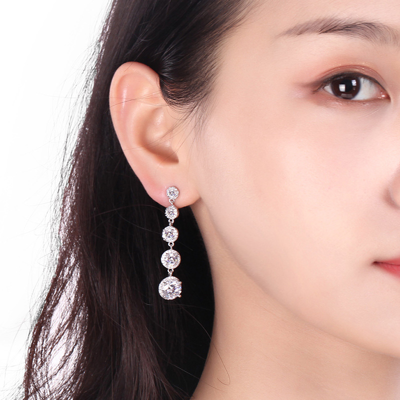Women's Simple And Versatile Super Shining Zircon Long Earrings
