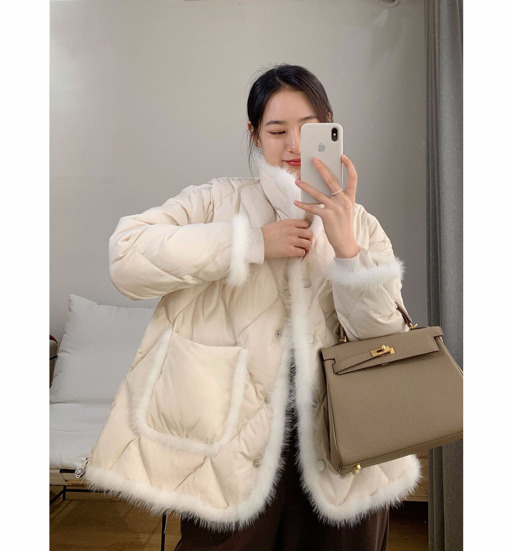 Mink Fur Stitching White Duck Down Short Jacket Women