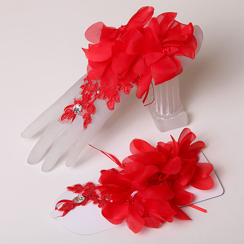 Title 4, Bridal Wedding Red White Short Lace Wedding Gloves