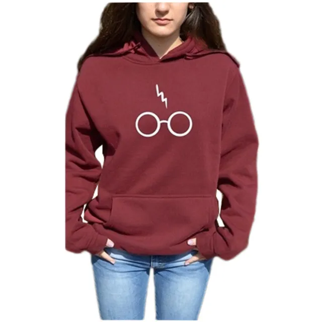 Cartoon Eyes Pattern Letter Print Hooded Long sleeved Sweater Wine Red - Shop at LoveMi