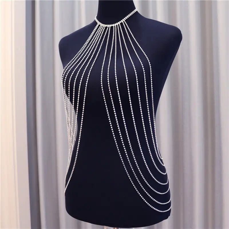 Sexy Tassel Body Chain Nightclub Fashion Exaggerated Multi-layer Rhinestone Necklace