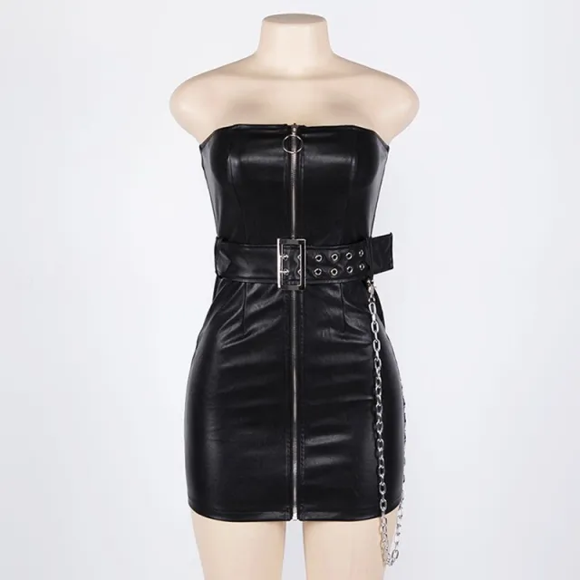 Women's Autumn Wind A Word Shoulder PU Women Dress Black - Shop at LoveMi