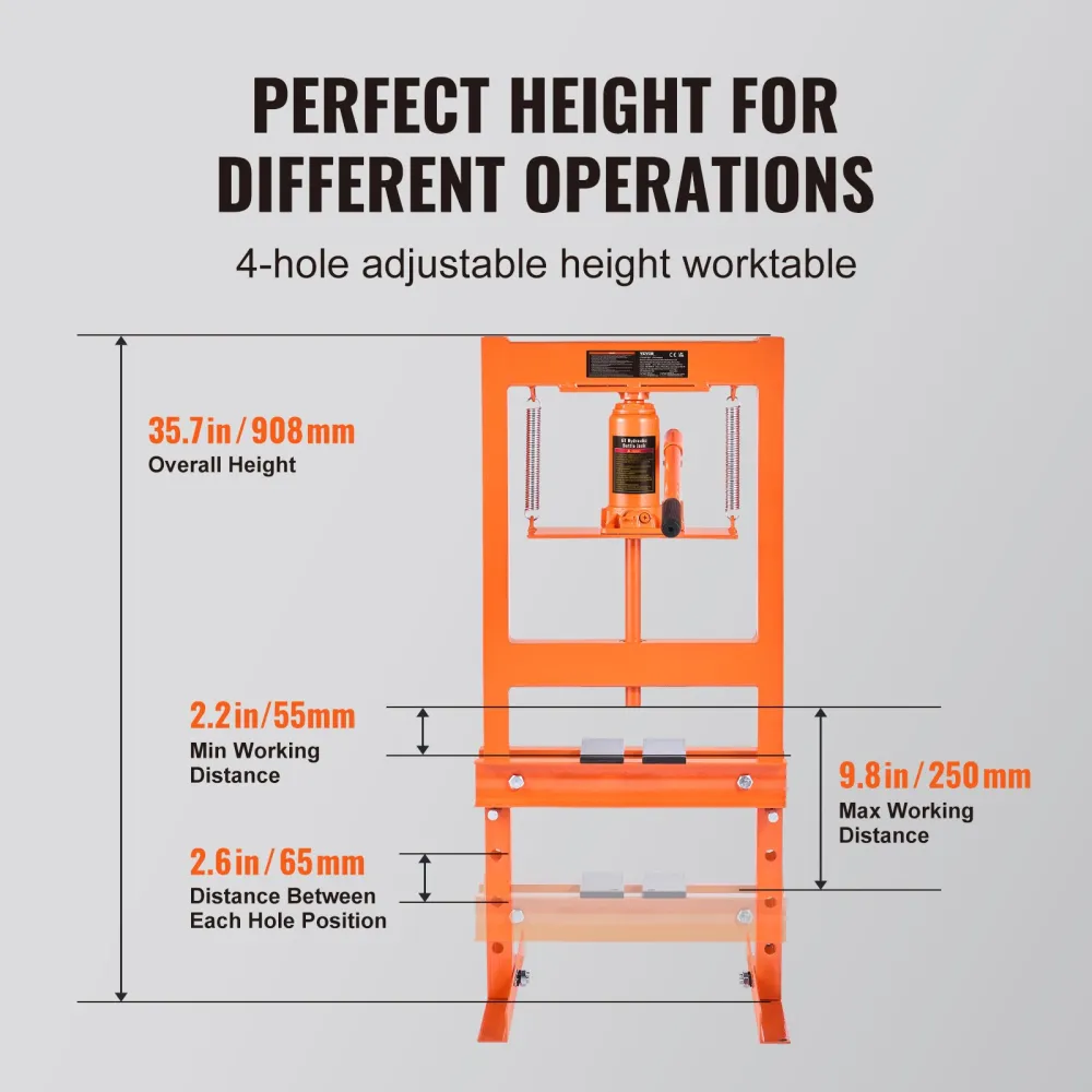 Hydraulic Shop Press, 6 Ton H-Frame Hydraulic GarageShop Floor Press, Adjustable Shop Press With Press Plates, Heavy Duty Hydraulic Press For Garage, Shop, Workshop