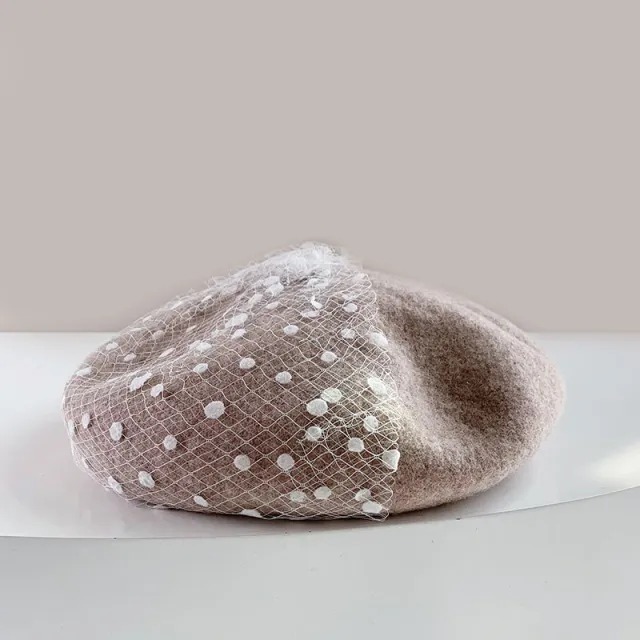 Hat Autumn Women's Mesh Wool Beret Khaki - Shop at LoveMi