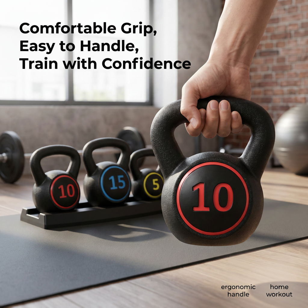 Kettlebell Set With Rack, 5lb -10lb -15lb 3-Piece Ergonomic Grip, Home Workout