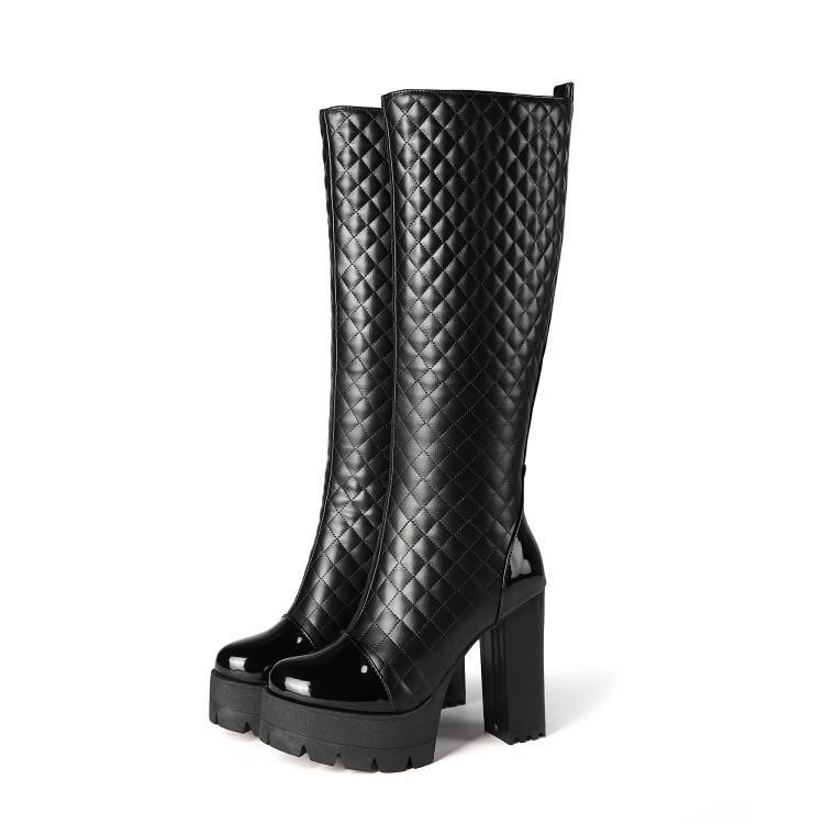 Title 3, Womens Mid-tube Plus Velvet High Thick Heel Bu...