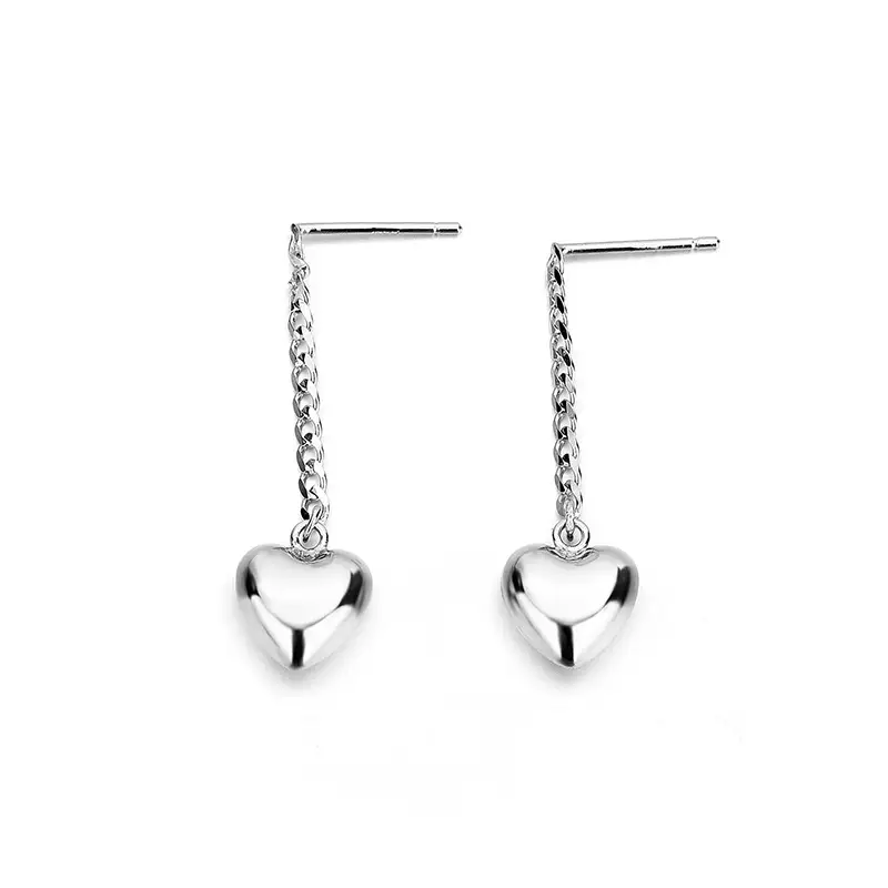 Women's Fashion Sterling Silver Heart-shaped Ear Studs Necklace Set