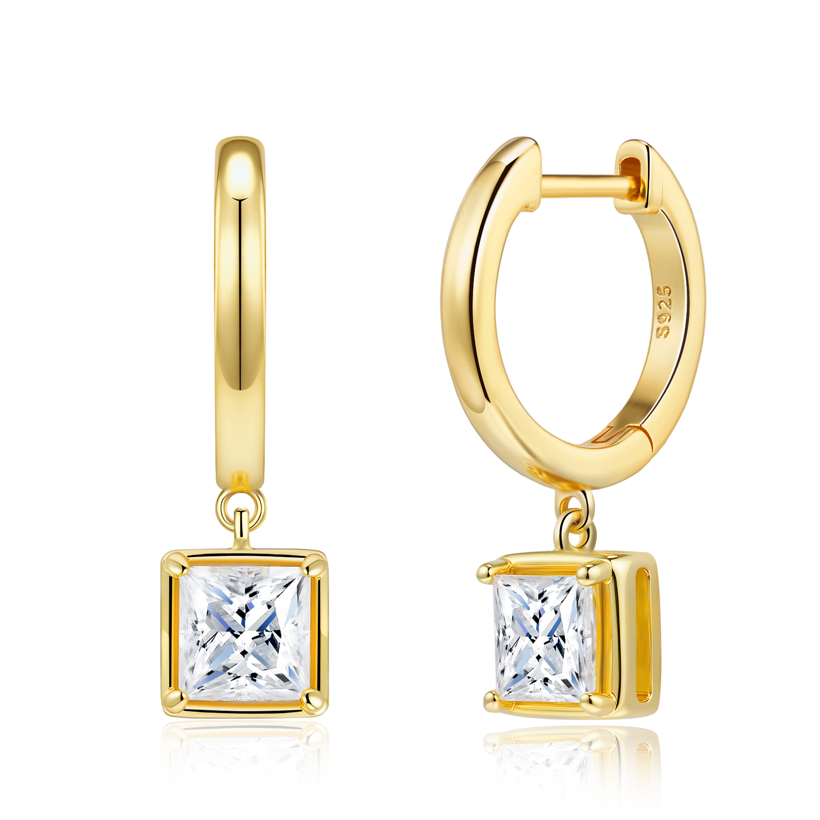 A Luxurious And Fashionable Minimalist Jewelry Earring Set Featuring Top-quality Moissanite Stones, Made Of S925 Silver Electroplated With Gold.